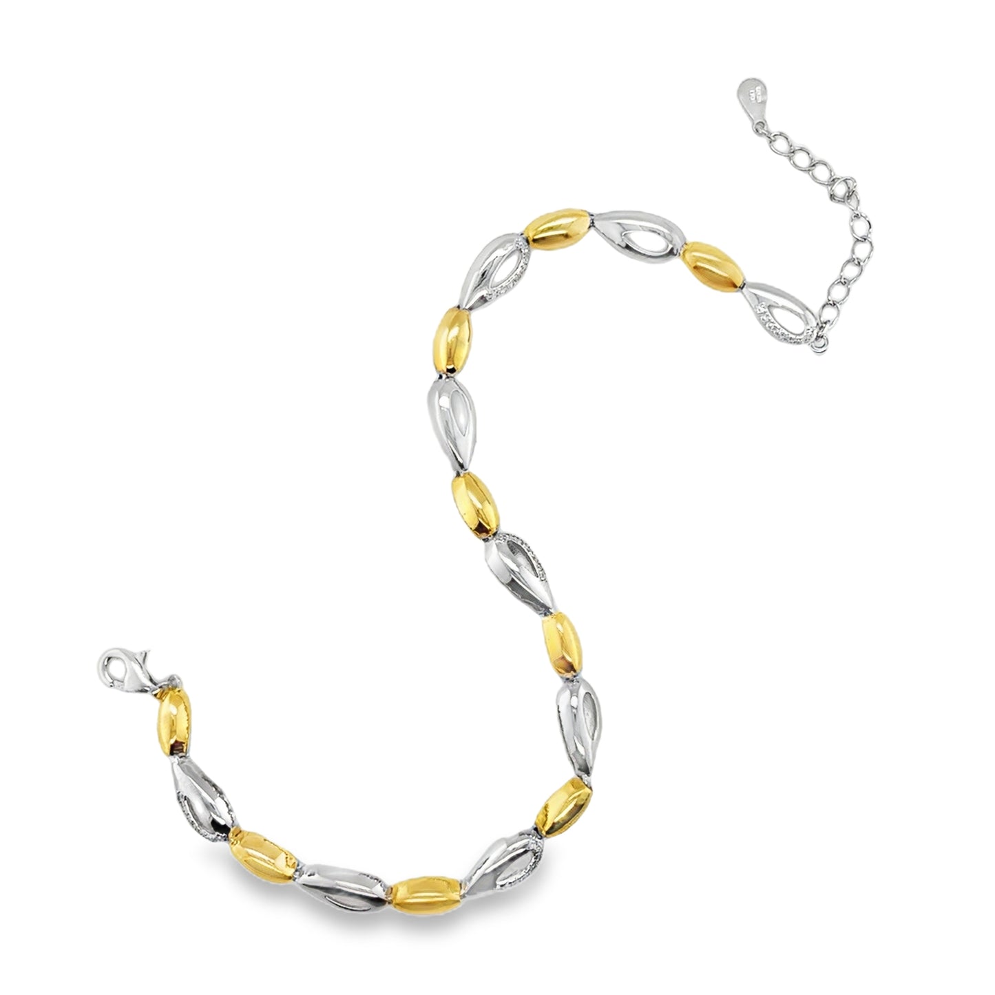 Sterling Silver Open Tear and 14ct Gold Plated Bubble Link Bracelet
