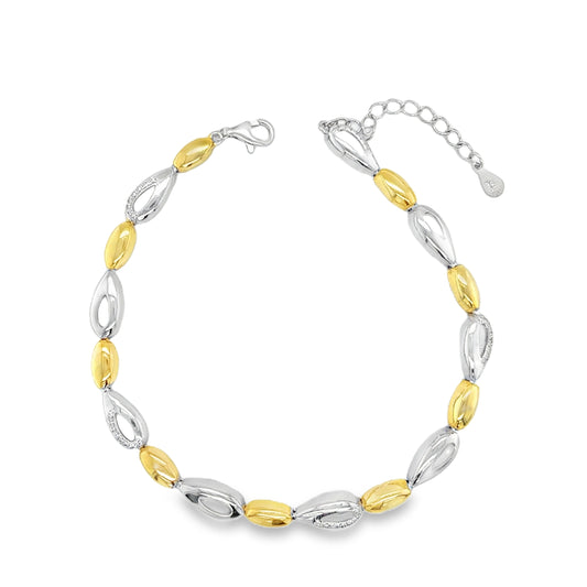 Sterling Silver Open Tear and 14ct Gold Plated Bubble Link Bracelet