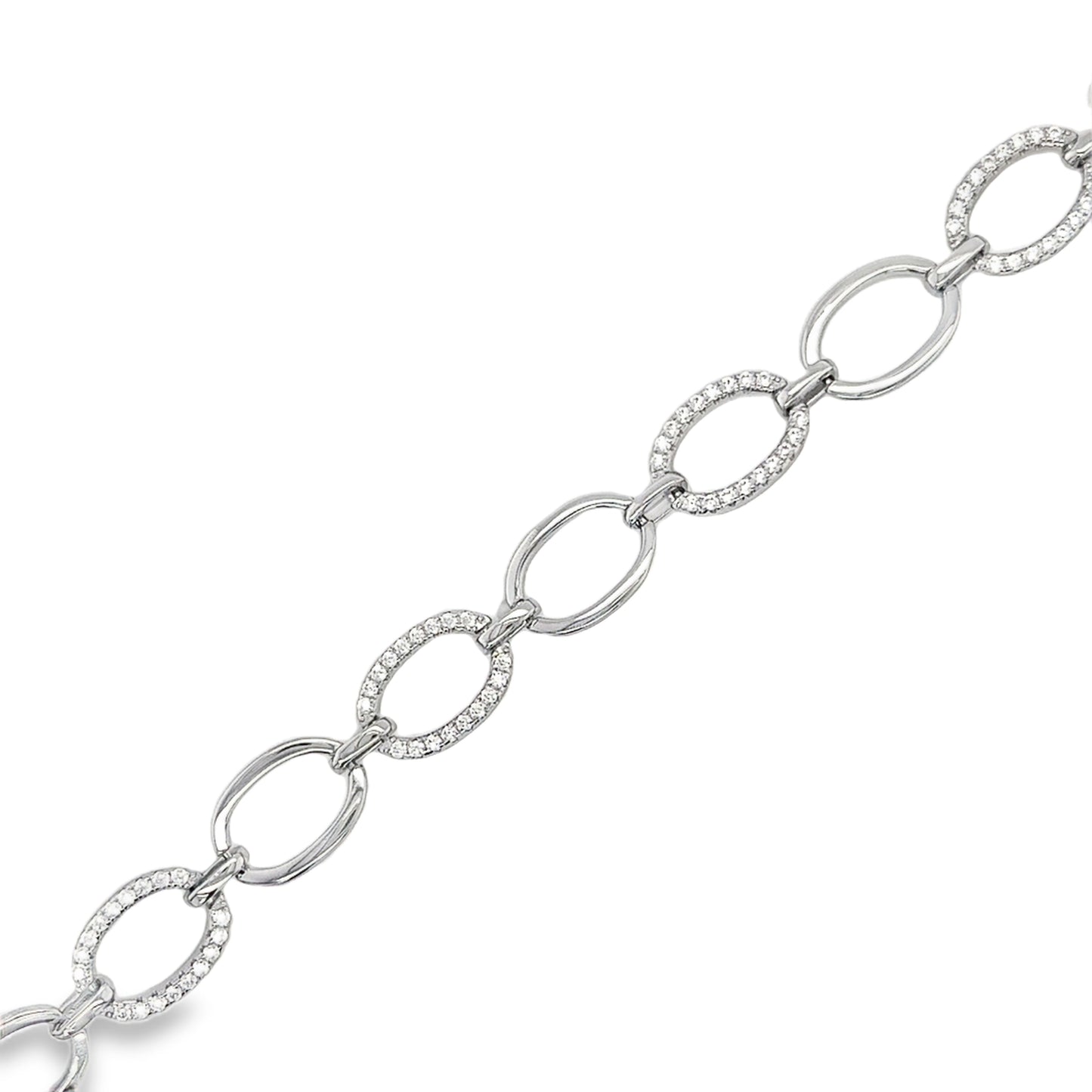 Sterling Silver CZ And Polished Open Oval Link Bracelet