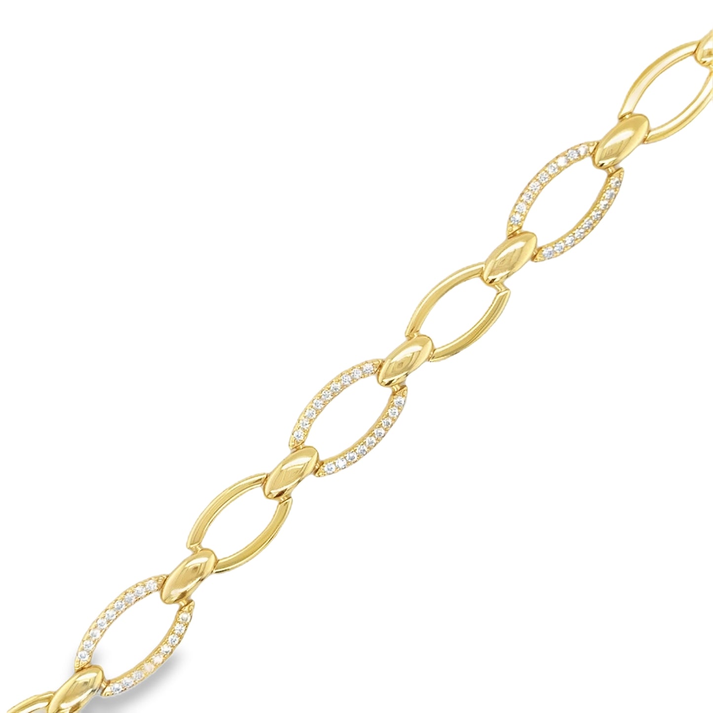 Sterling Silver 14ct Gold Plated CZ and Polished Open Oval Link Bracelet