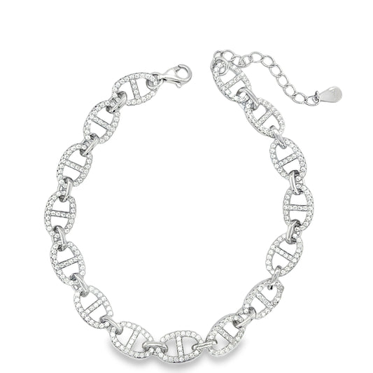 Sterling Silver CZ Anchor Link Bracelet