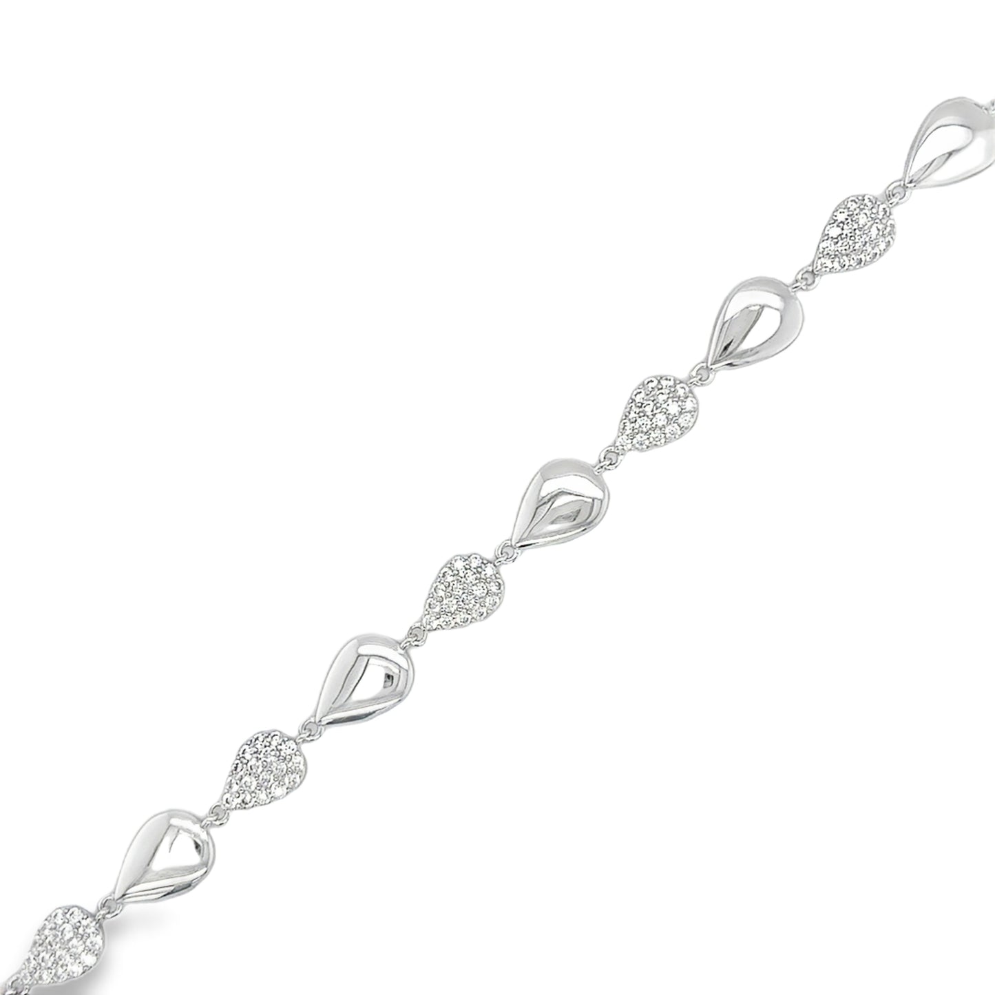 Sterling Silver CZ and Polished Tear Link Bracelet