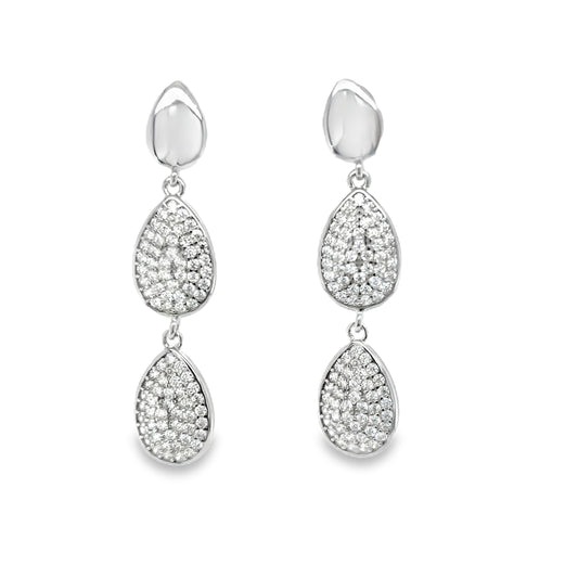 sterling Silver CZ and Polished Triple Pear Drop Earrings