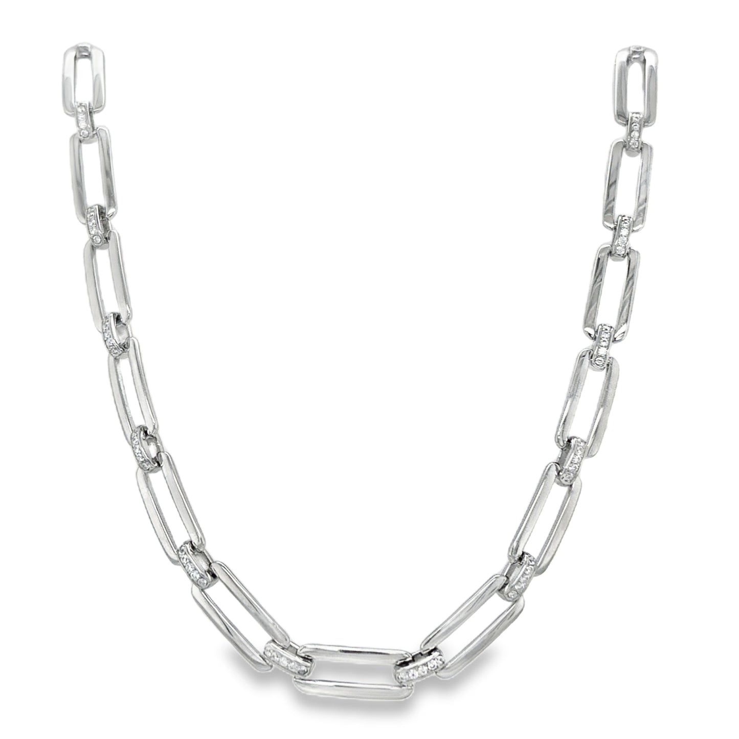 Sterling Silver Long Link Necklet with CZ Detail