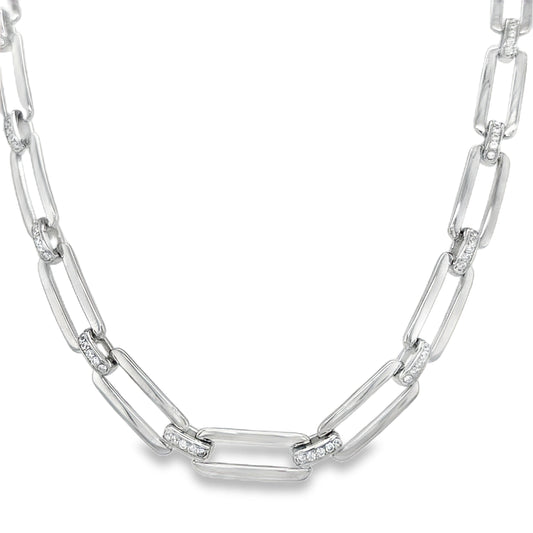 Sterling Silver Long Link Necklet with CZ Detail