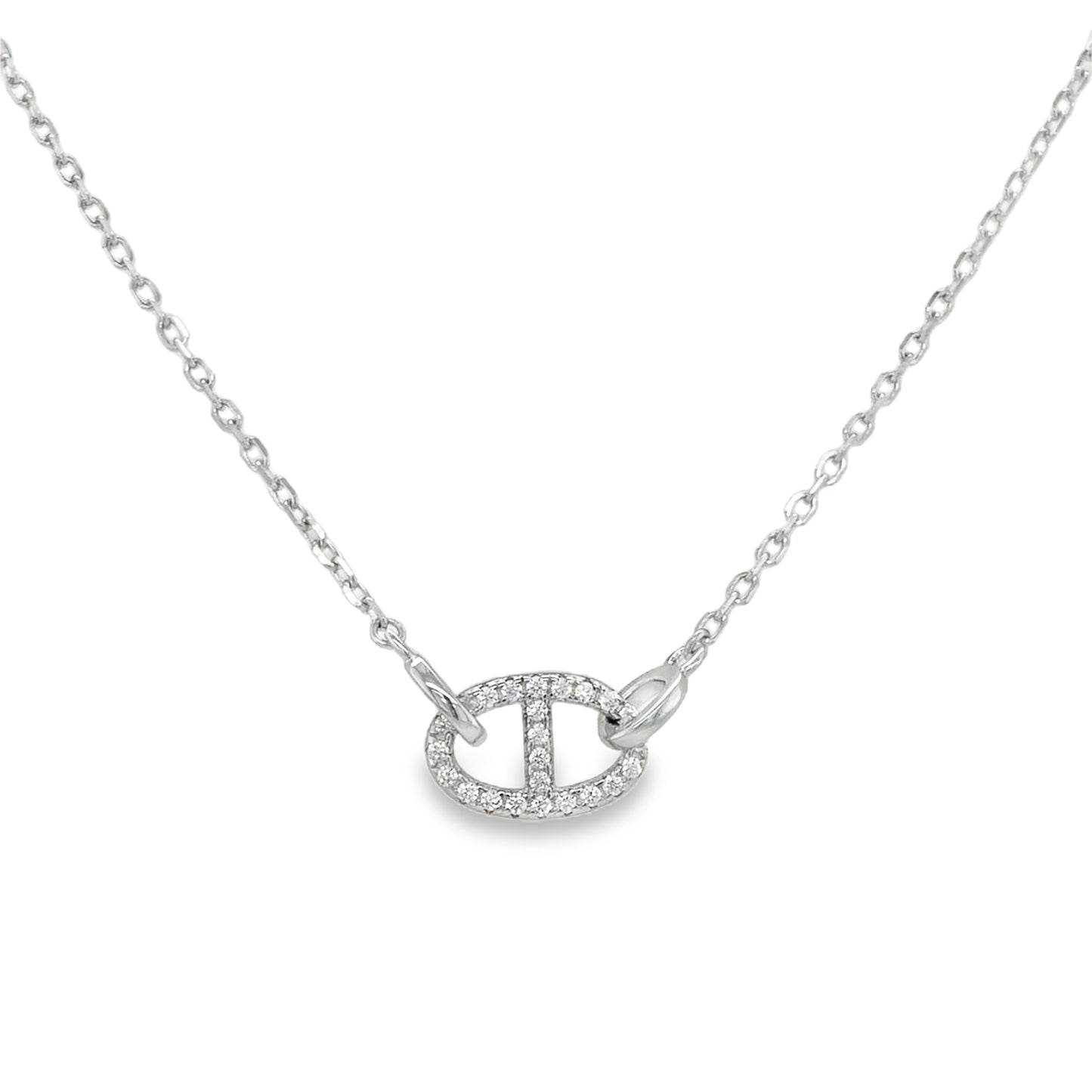 Sterling Silver CZ Anchor Link Necklet