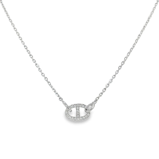 Sterling Silver CZ Anchor Link Necklet