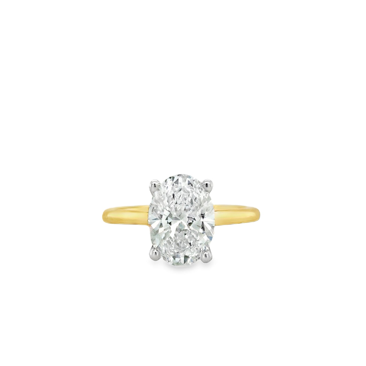 18ct Oval Solitaire 4 Claw Cultured Diamond Ring With Hidden Halo 2.17ct