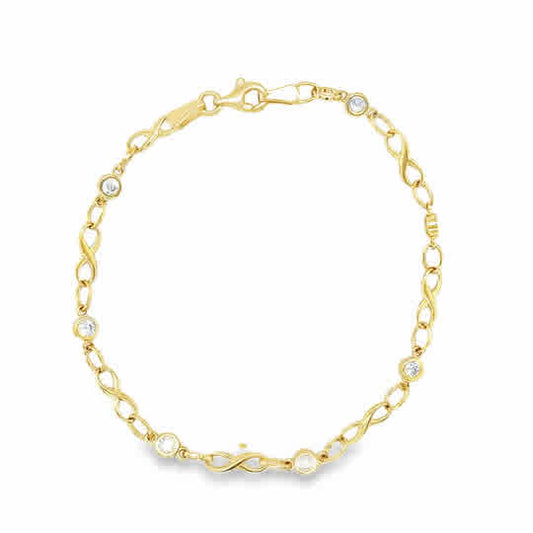 9ct Rubover CZ & Infinity Link Bracelet