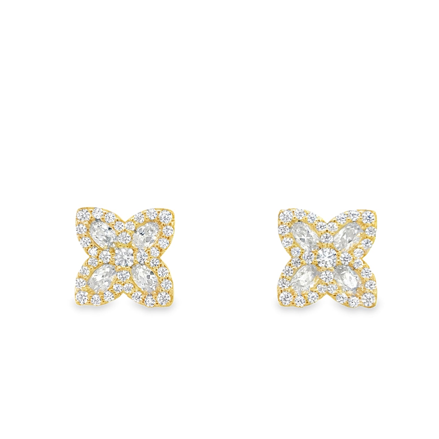 Sterling Silver Gold Plated CZ Flower Earrings