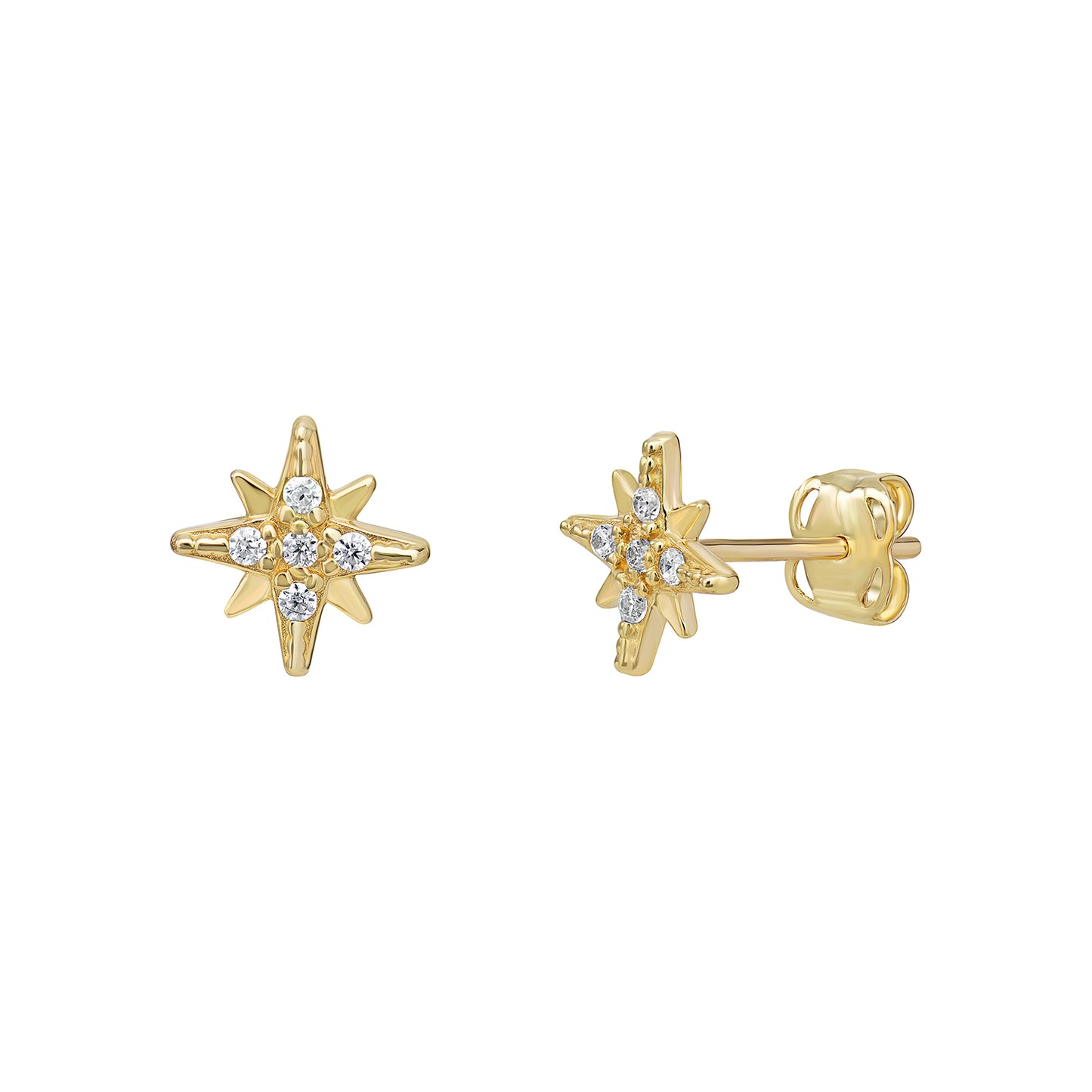 9ct Yellow Gold CZ North Star Earrings