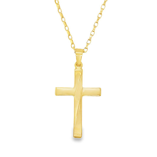 9ct Polished Lined Cross Pendant 15x30mm 0.6g