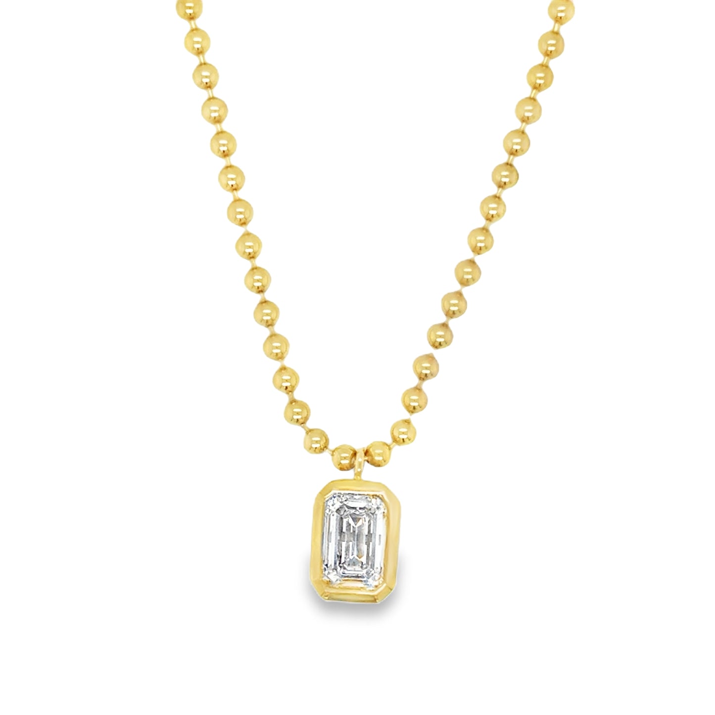 9ct Emerald Cut Cultured Diamond Necklet With Bezel Effect and Ball Chain 1.00ct