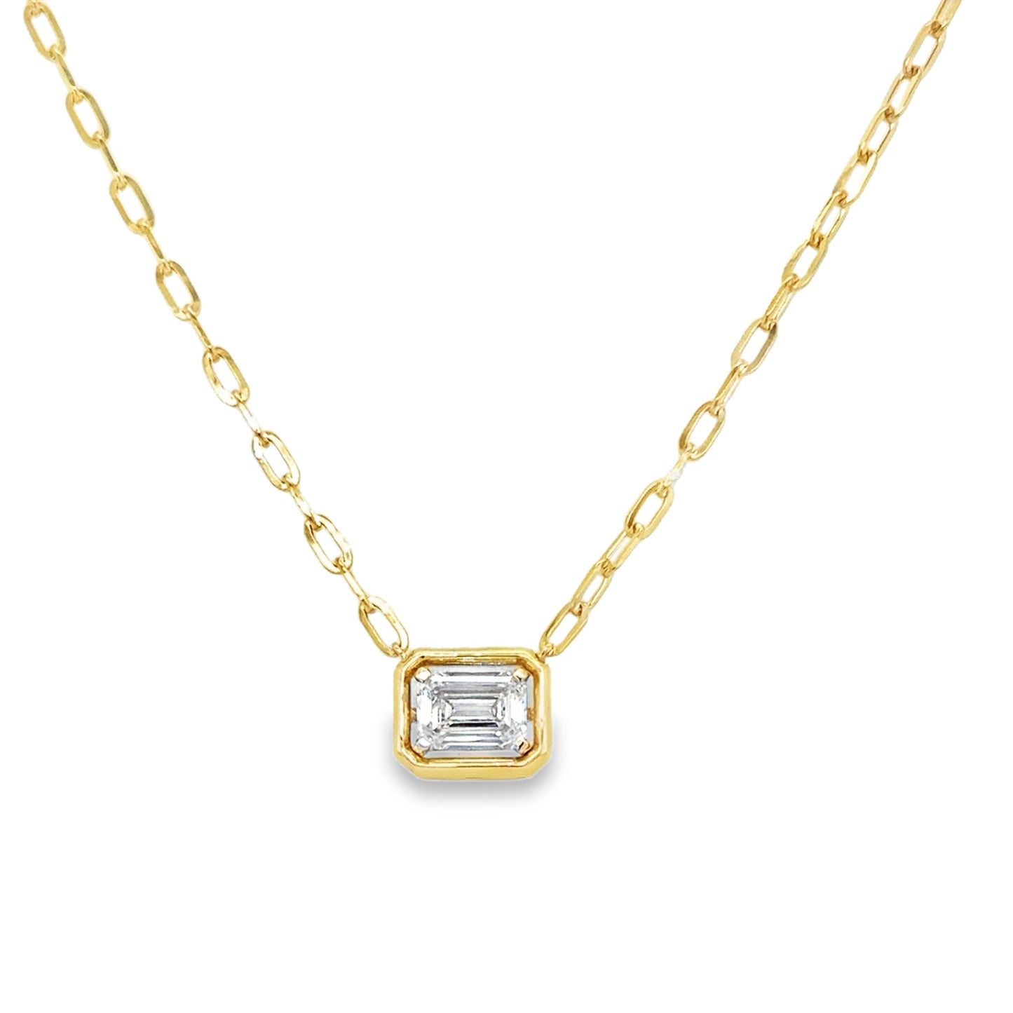 9ct Yellow Gold Emerald Cut Solitaire Cultured Diamond Open Pendant 2.01ct