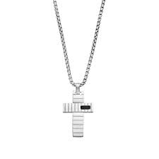Gents Steelwear Stainless Steel Ribbed Cross Pendant