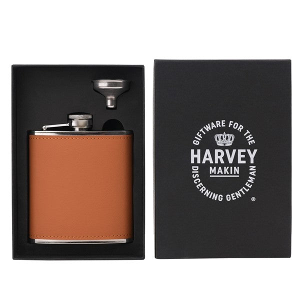 Stainless Steel and Leather Hipflask with Funnel