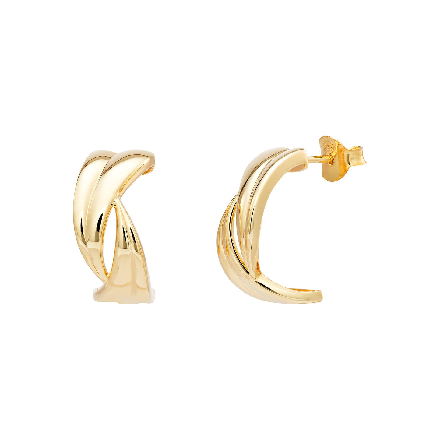 Sterling Silver Gold Plated Double Twist Half Hoop Earrings