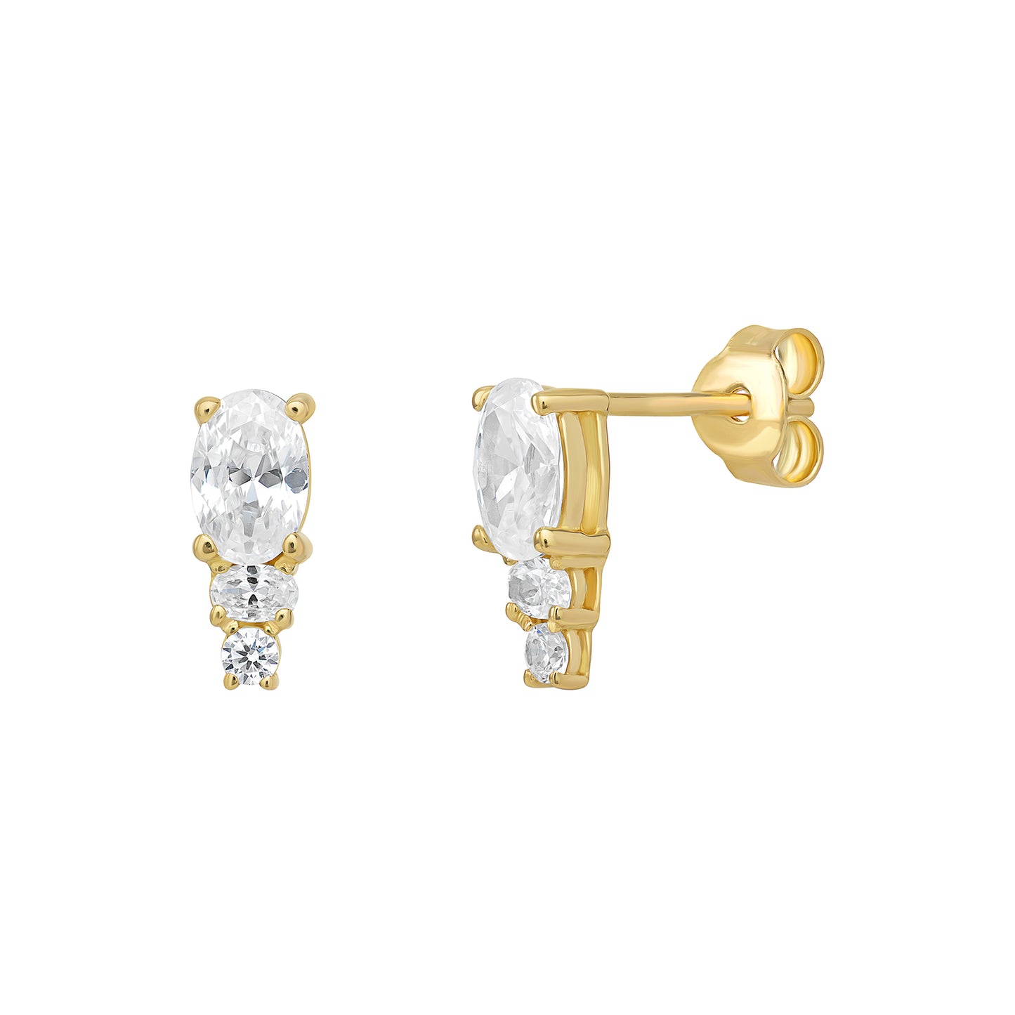 Sterling Silver Triple CZ Graduated Earrings