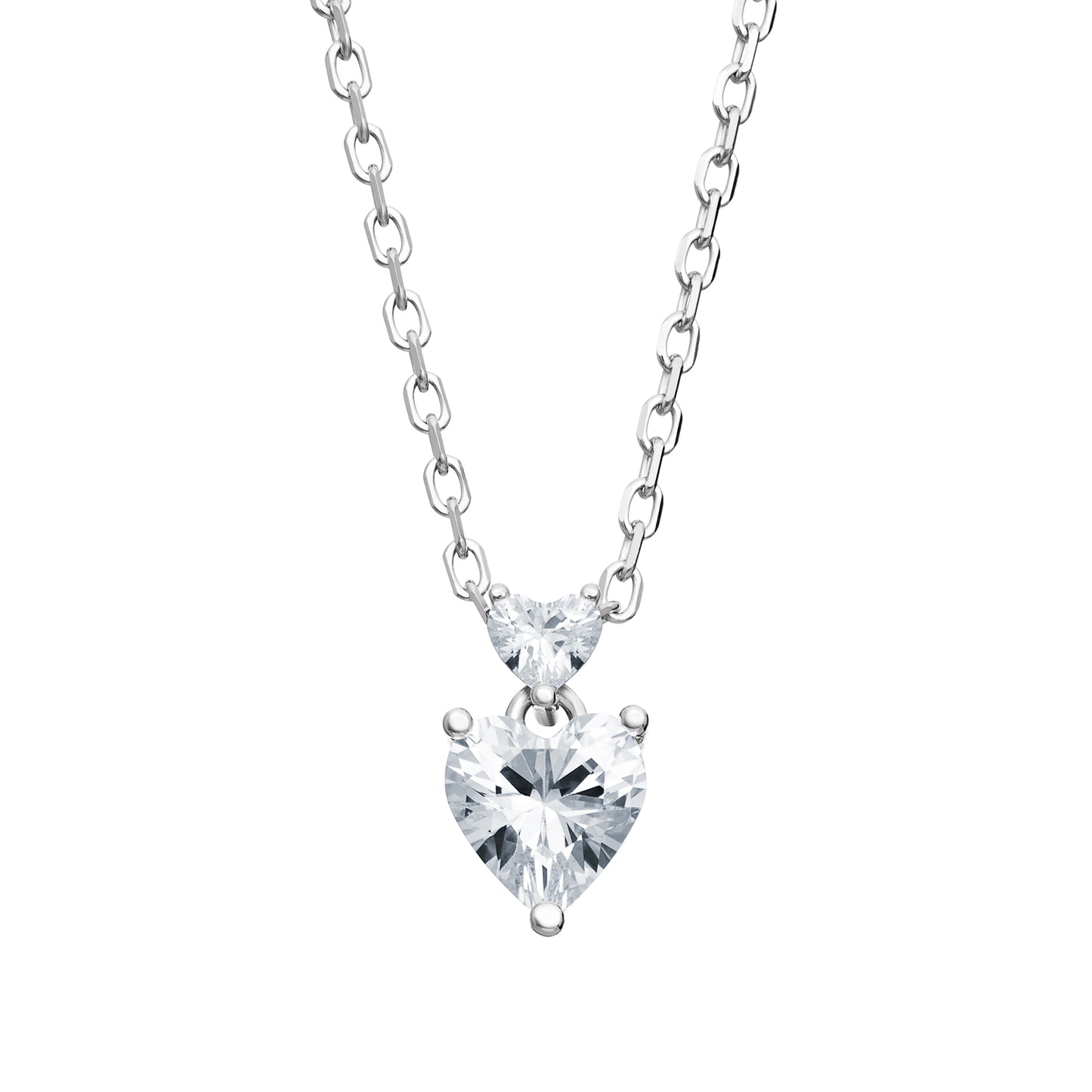 Sterling Silver CZ Double Heart Drop Necklet