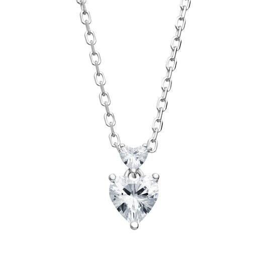 Sterling Silver CZ Double Heart Drop Necklet