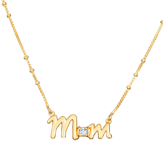 Sterling Silver Gold Plated CZ Mom Necklet