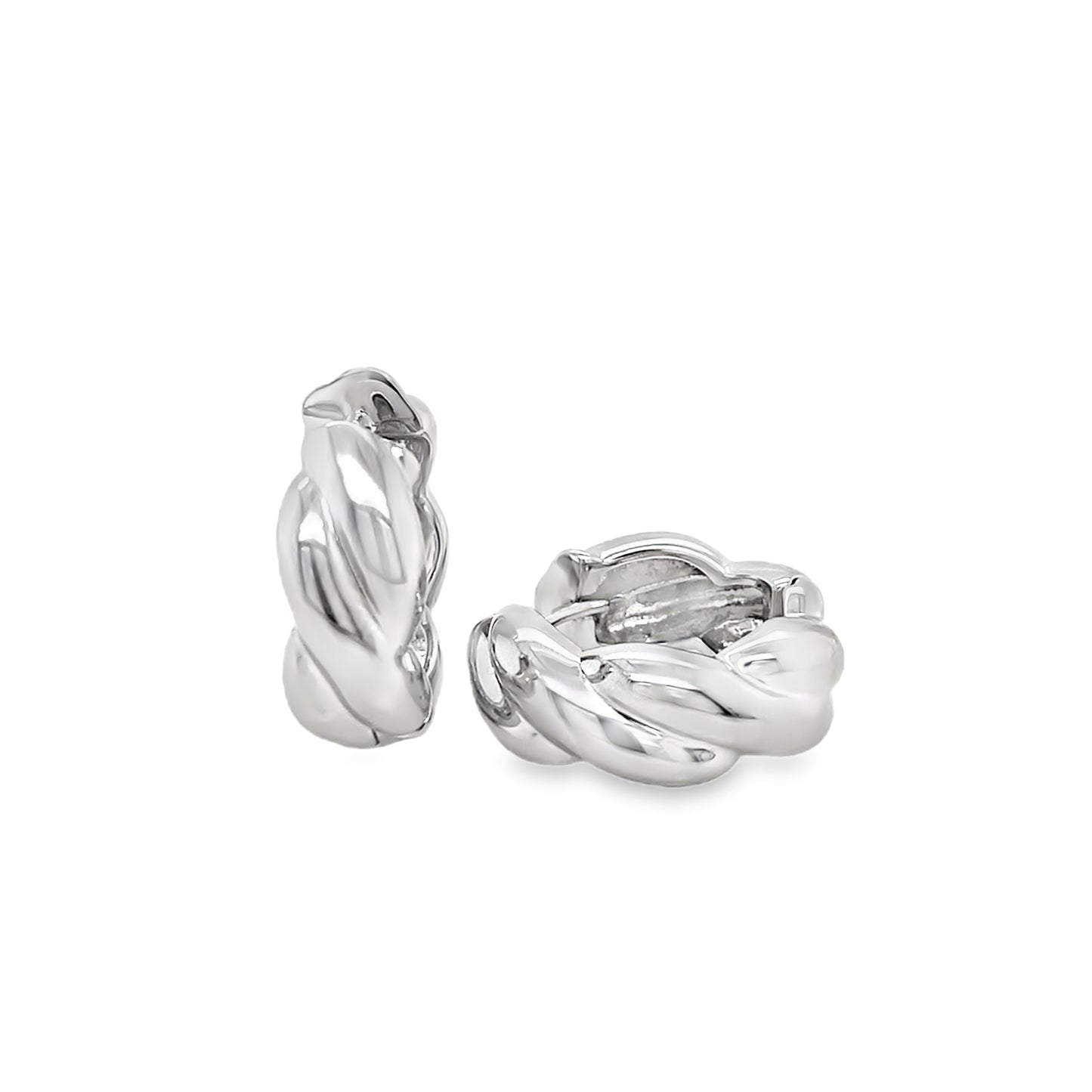 Sterling Silver 23mm Plaited Huggie Earrings