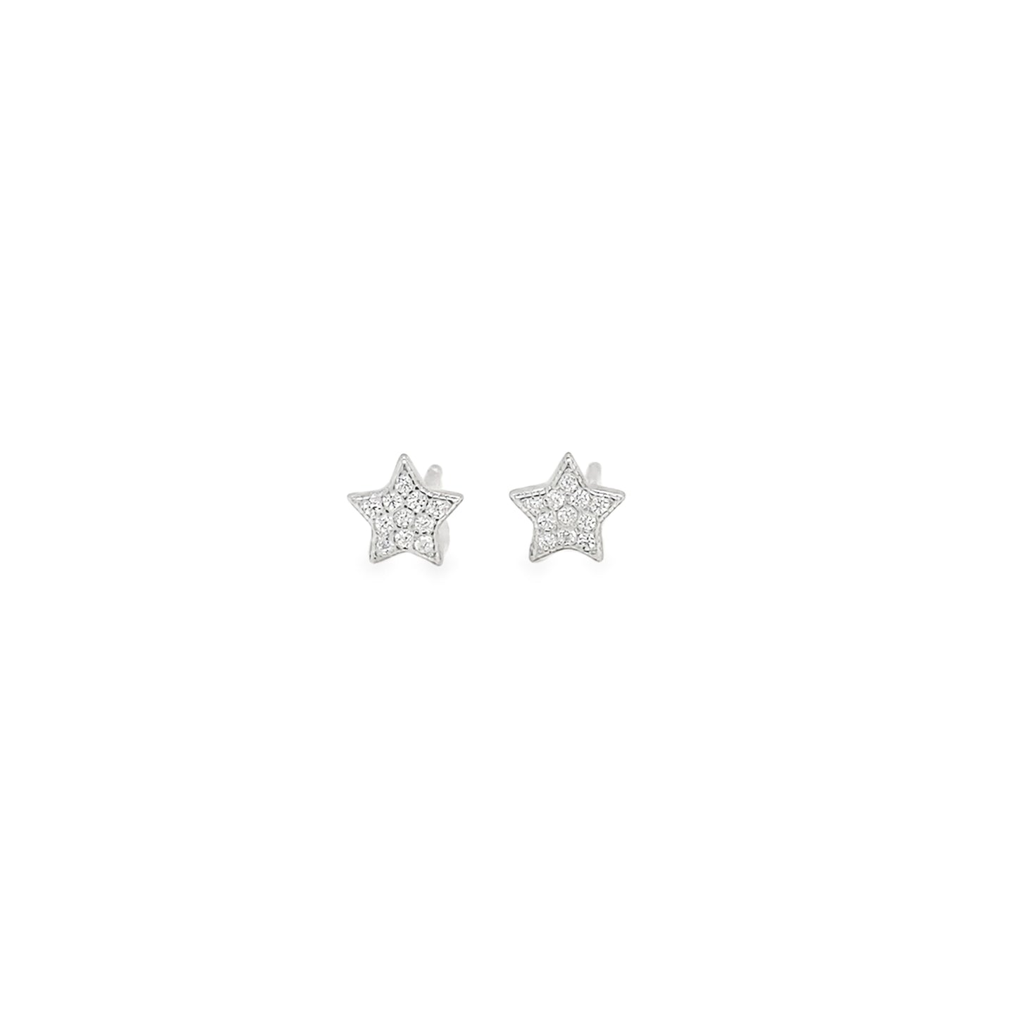 Sterling Silver CZ Pave Star Stud Earrings