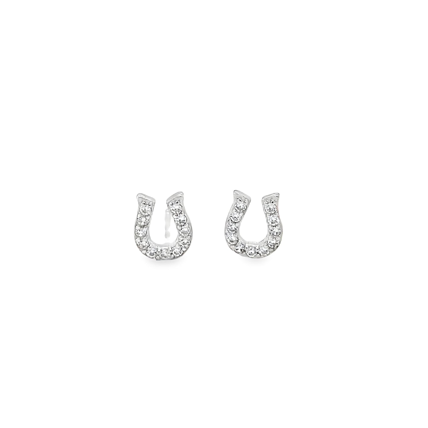 Sterling Silver CZ Horseshoe Stud Earrings