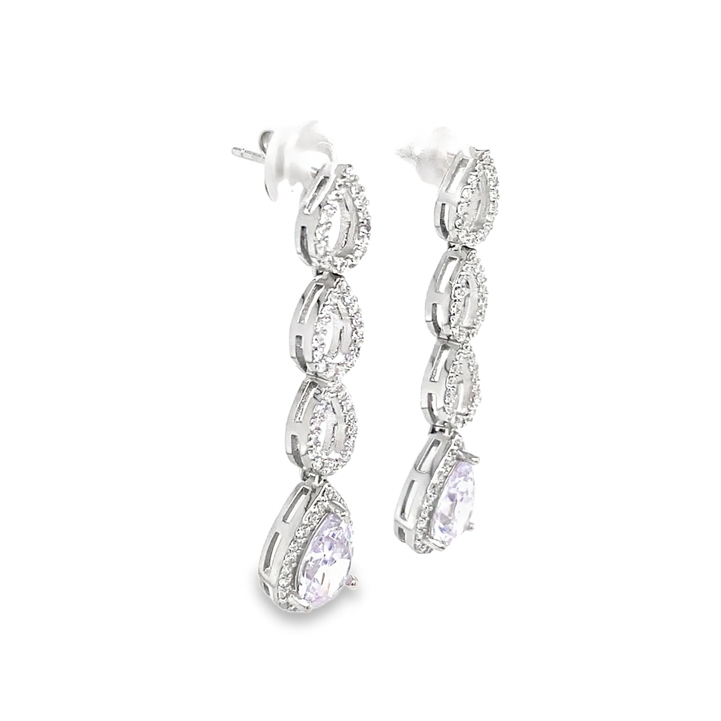 Sterling Silver CZ Open Pear Drop Earrings With Halo