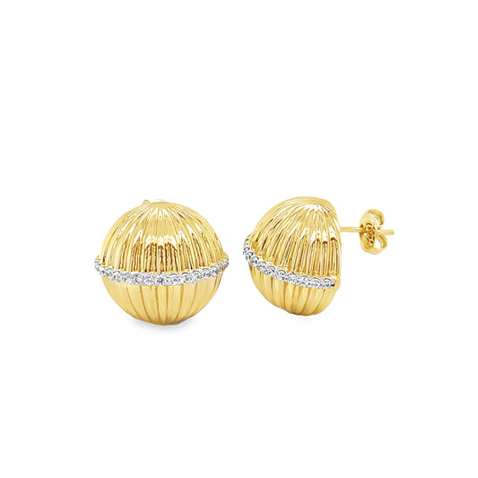 Sterling Silver Gold Plated Lined Circle Earrings With CZ Trim