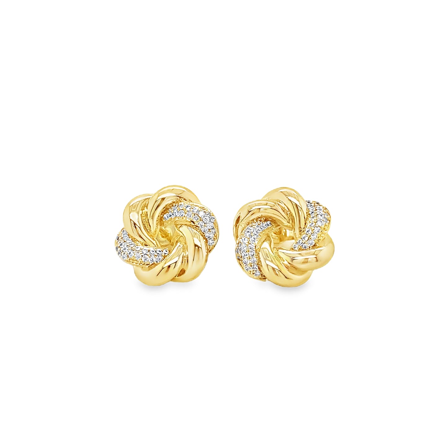 Sterling Silver Gold Plated CZ Knot Stud Earrings