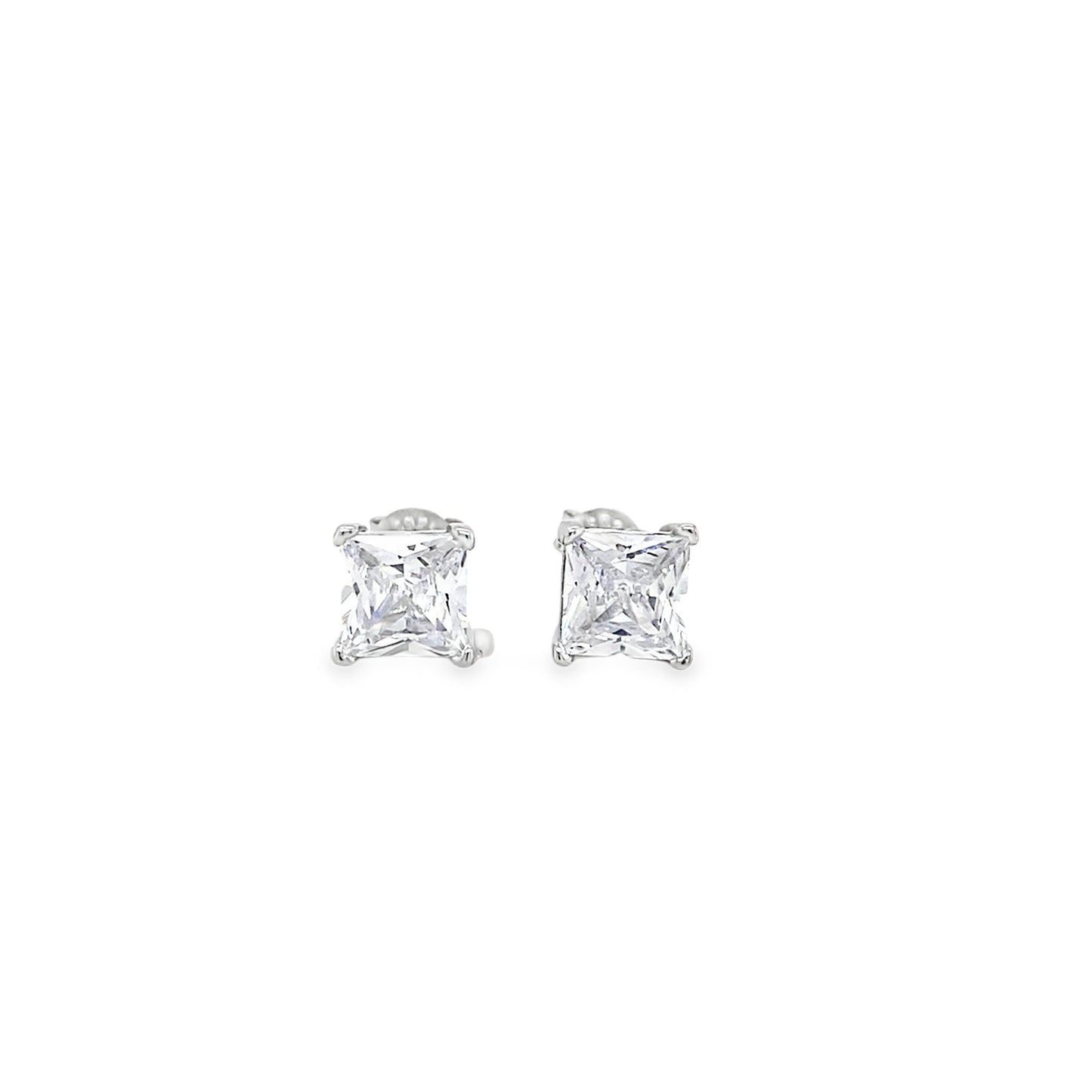 Sterling Silver 7mm CZ Square 4 Claw Square Earrings
