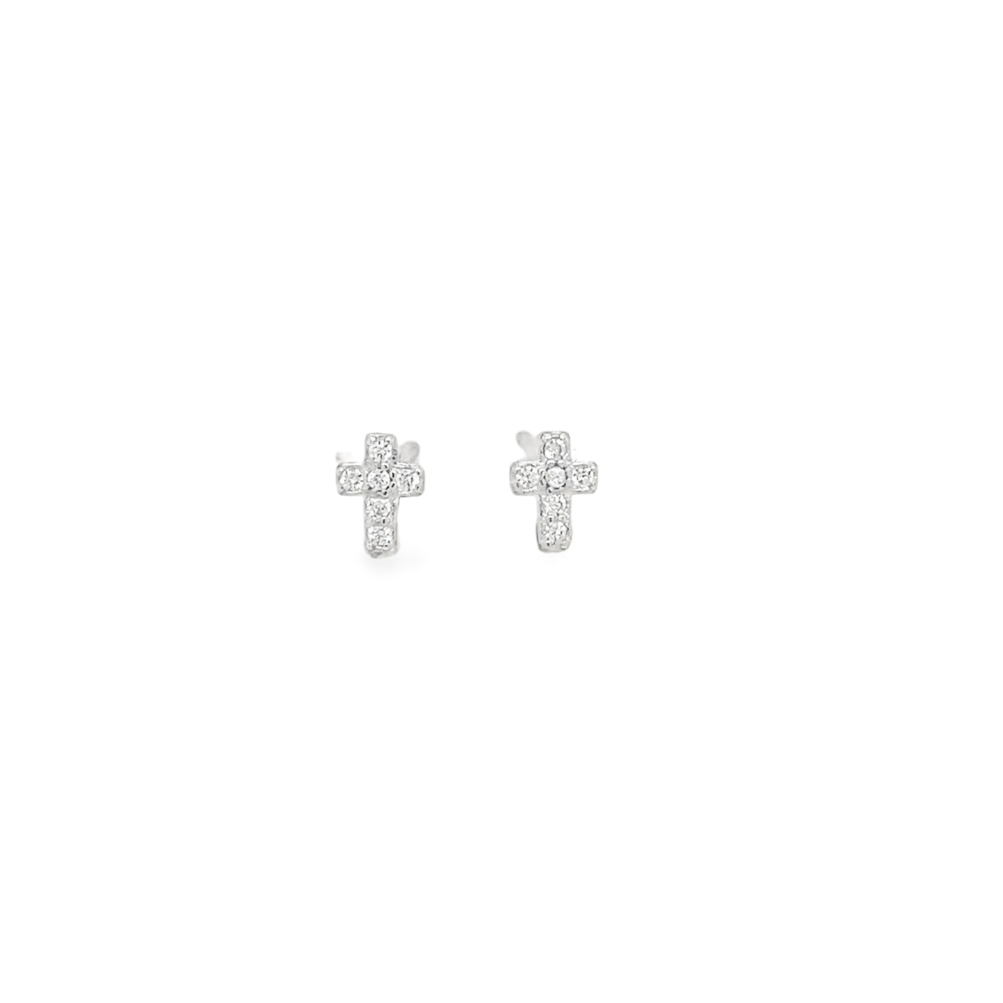 Sterling Silver CZ Cross Earrings