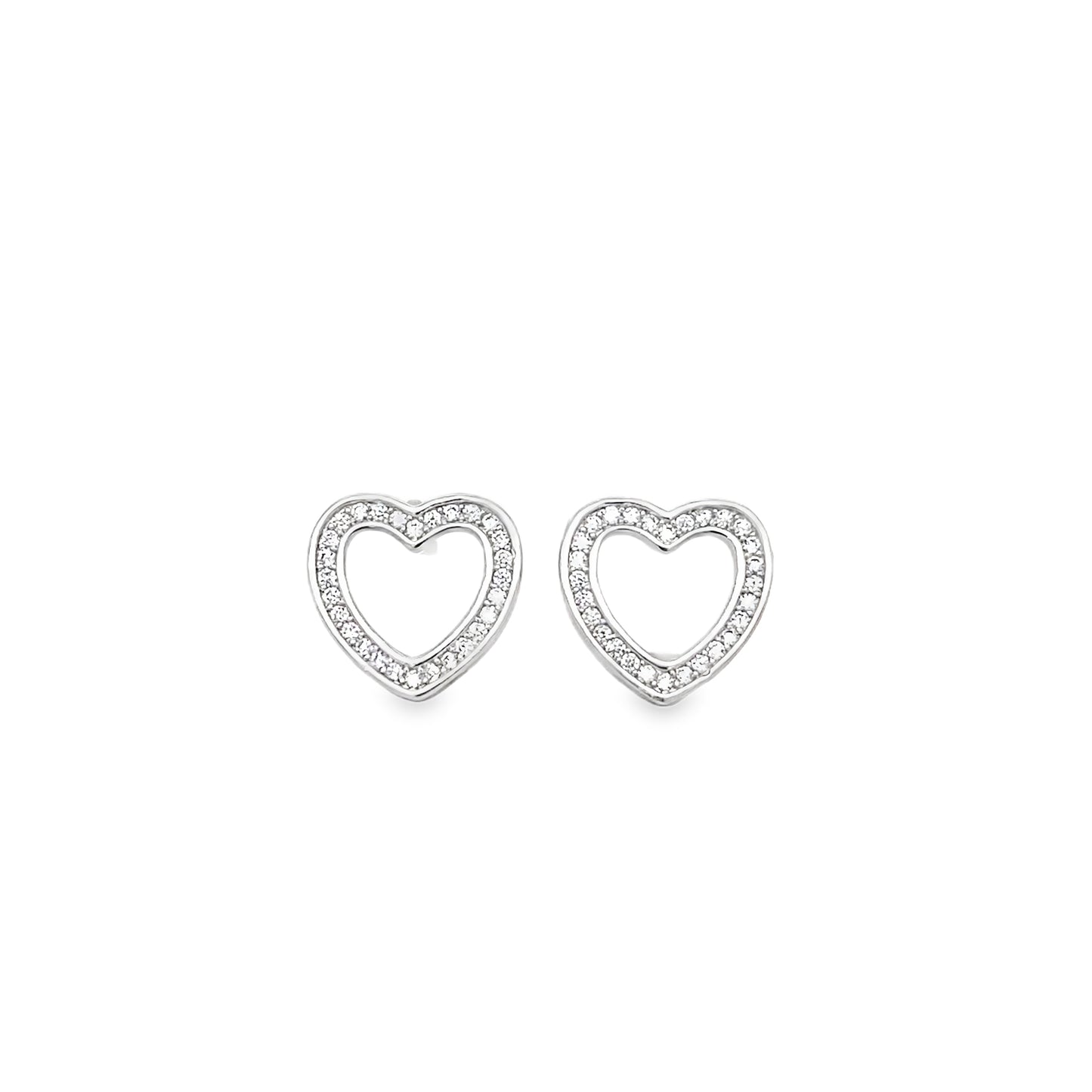 Sterling Silver CZ Open Heart Stud Earrings