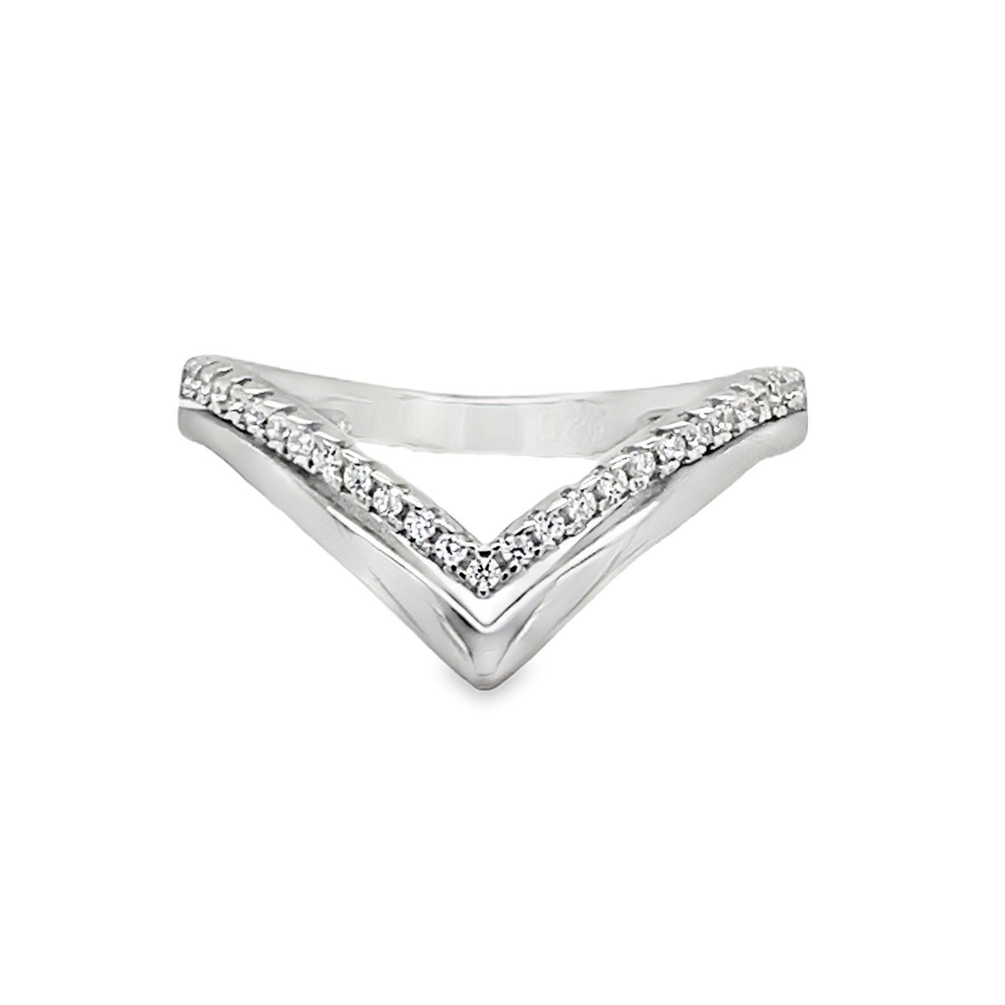 Sterling Silver CZ and Polished Wishbone Ring