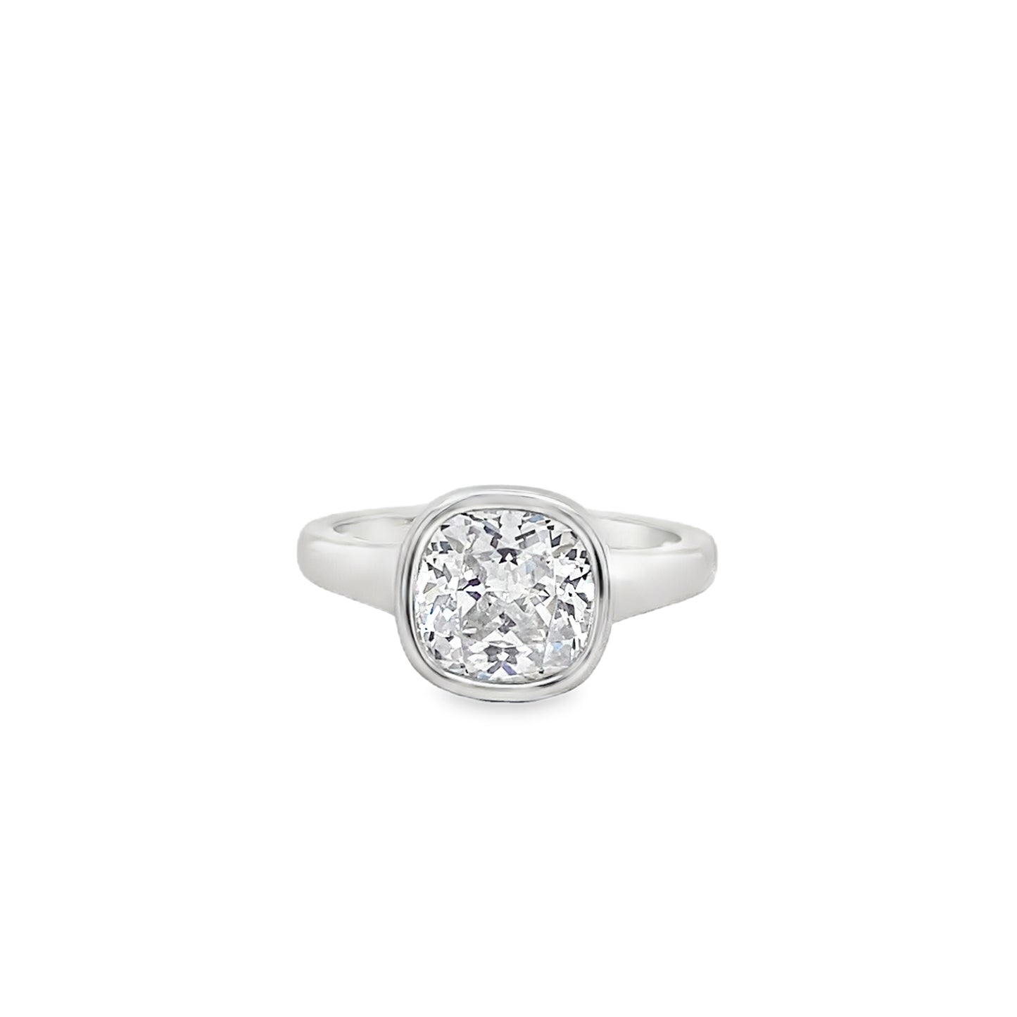 Sterling Silver Rubover Set Cushion Cut CZ Ring