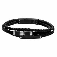 Gents Steelwear Black 3 Row Plaited Leather Bracelet