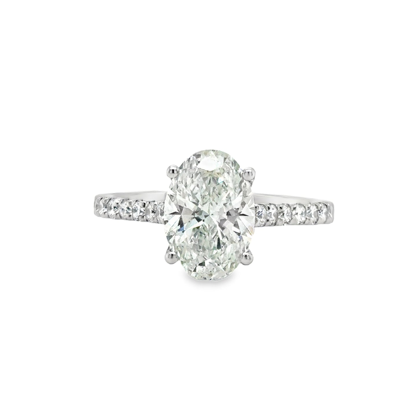 Platinum 4 Claw Oval Solitaire Cultured Diamond Ring With Cultured Diamond Shoulders 2.30ct