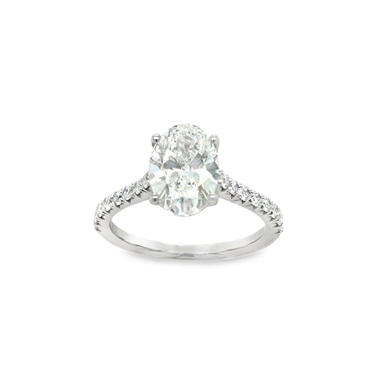 Platinum 4 Claw Oval Solitaire Cultured Diamond Ring With Cultured Diamond Shoulders 2.30ct