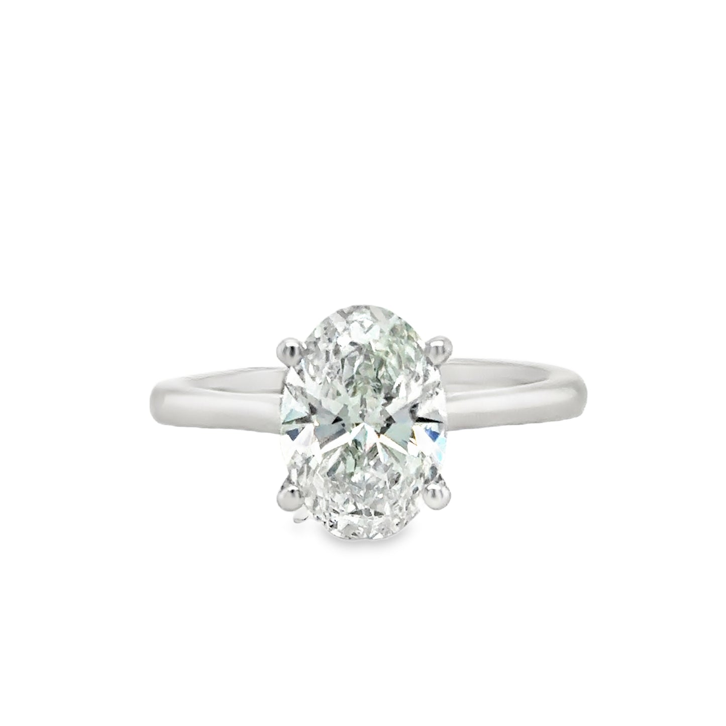 Platinum 4 Claw Oval Solitaire Cultured Diamond Ring 2.10ct