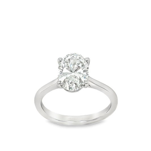 Platinum 4 Claw Oval Solitaire Cultured Diamond Ring 2.10ct