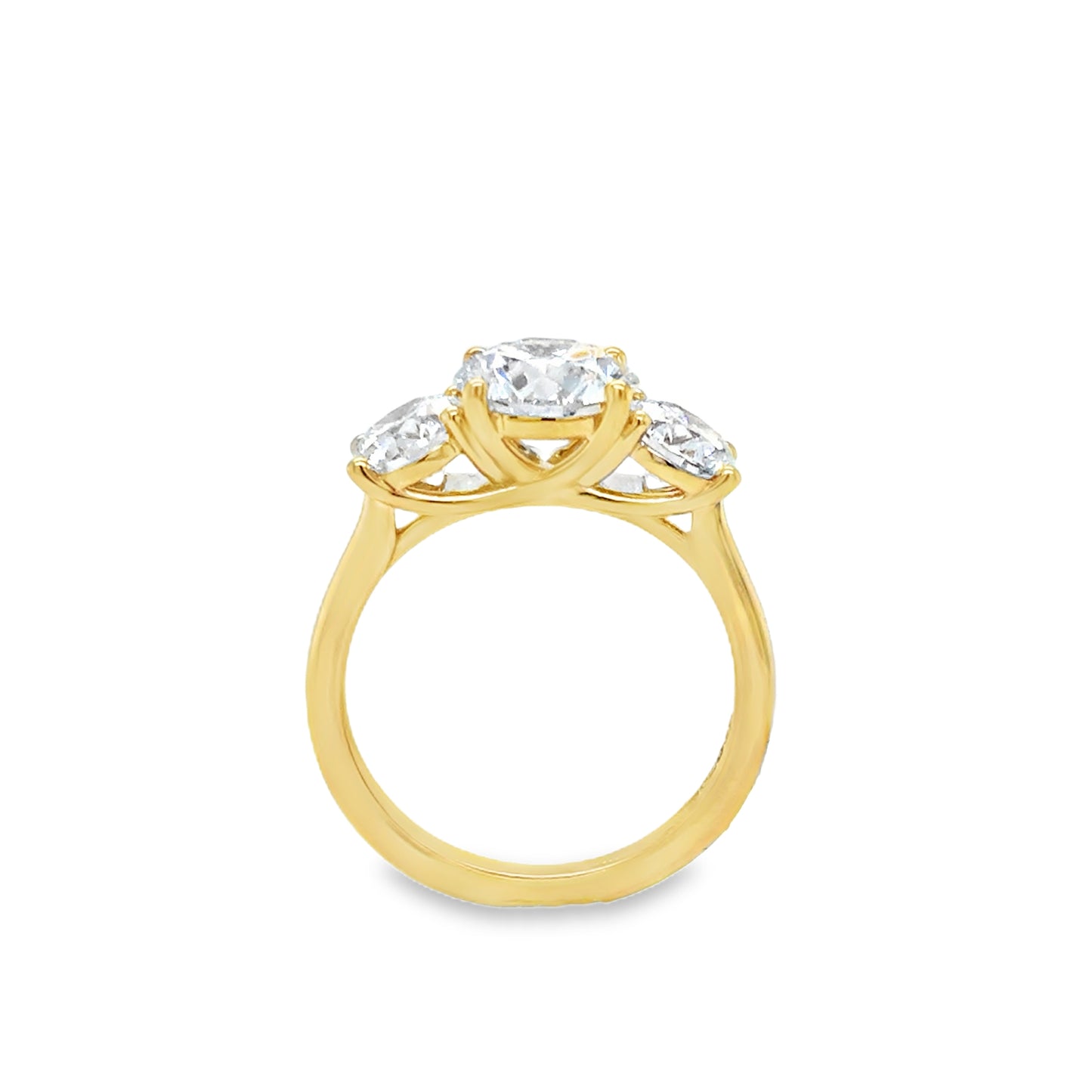 18ct 3 Stone Round Brilliant Cut Cultured Diamond Ring With Brilliant Cut Diamond Shoulders 3.41ct