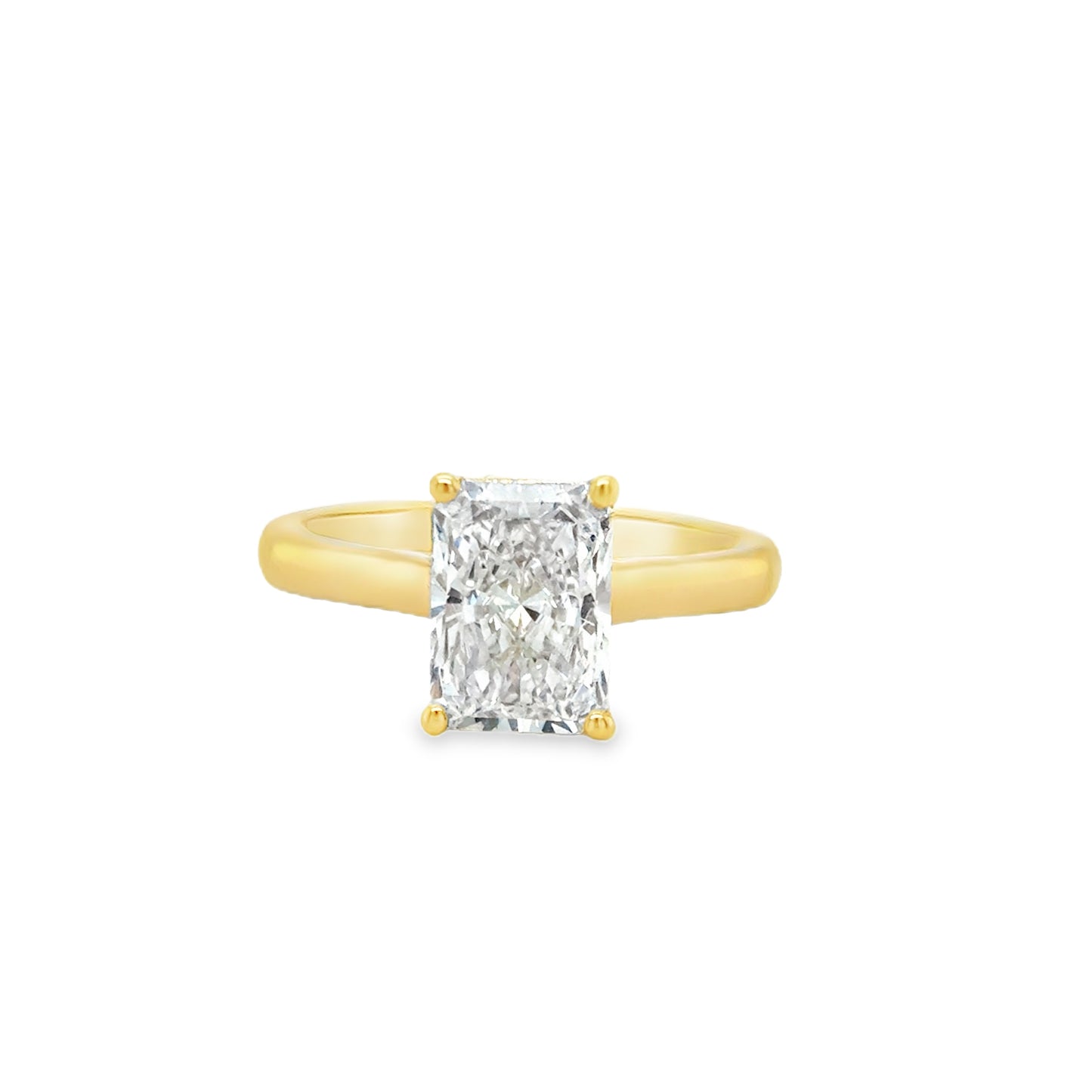 18ct 4 Claw Radiant Cut Solitaire Cultured Diamond Ring 2.07ct