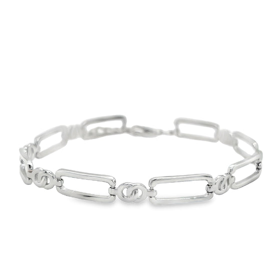 Sterling Silver Open Long Rectangle & Partnership Link Bracelet