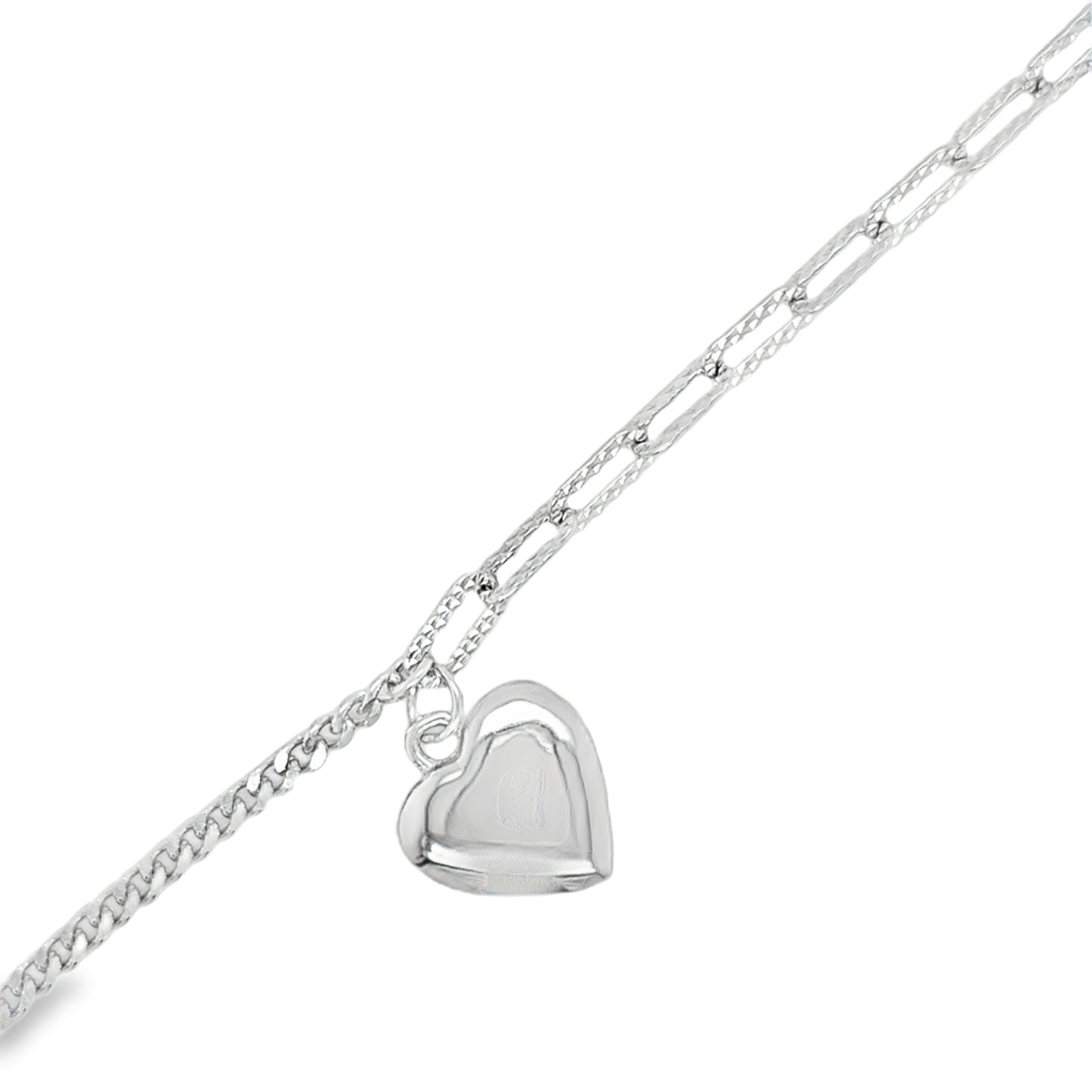 Sterling Silver Curb & Paperlink Bracelet With Heat Charm