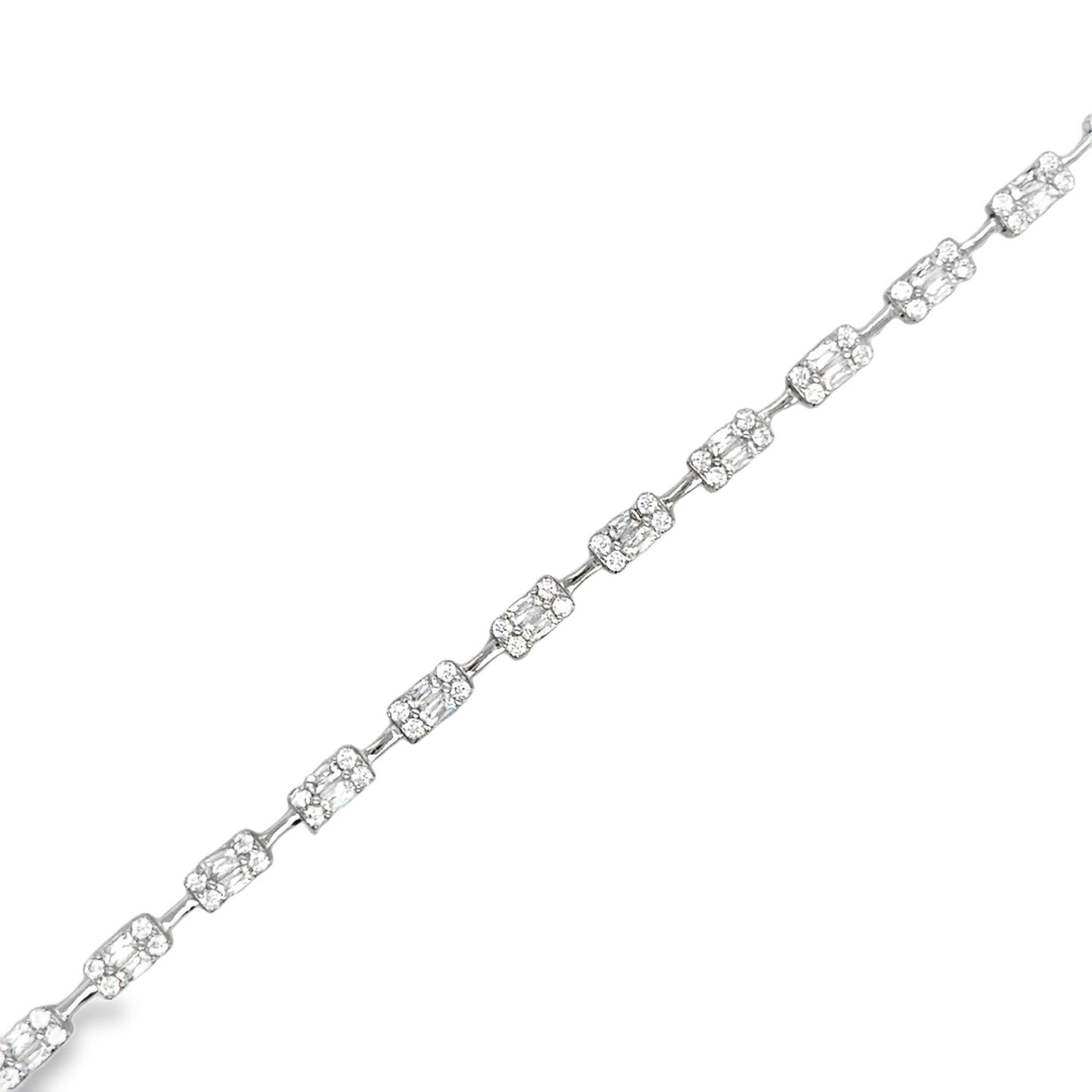 Sterling Silver CZ Rectangle Bar Link Bracelet