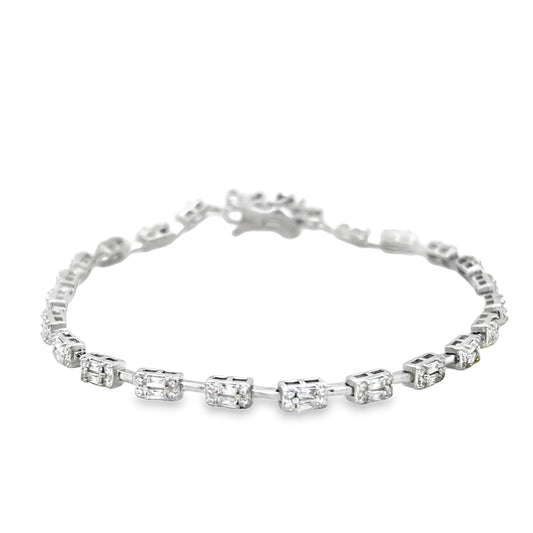 Sterling Silver CZ Rectangle Bar Link Bracelet