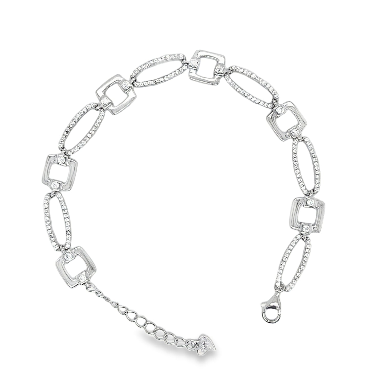 Sterling Silver CZ Rectangle & Square Link Bracelet