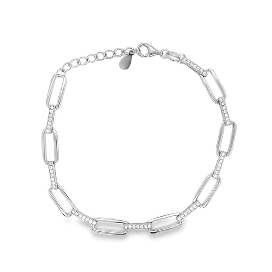 Sterling Silver CZ Rectangle Link Bracelet
