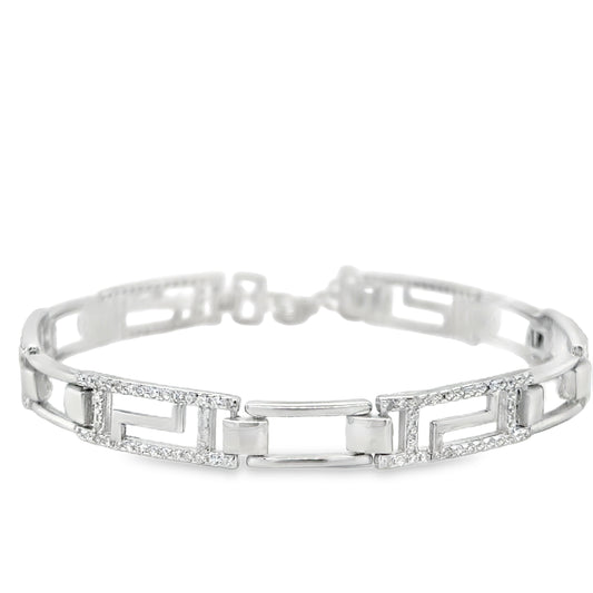 Sterling Silver CZ Greek Key Bracelet